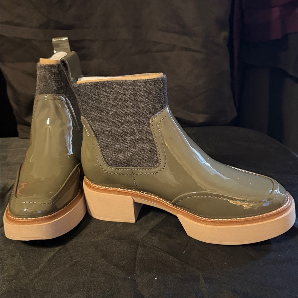 Dolce Vita Dark Olive Crinkle Patent Boots - Picture 3 of 6